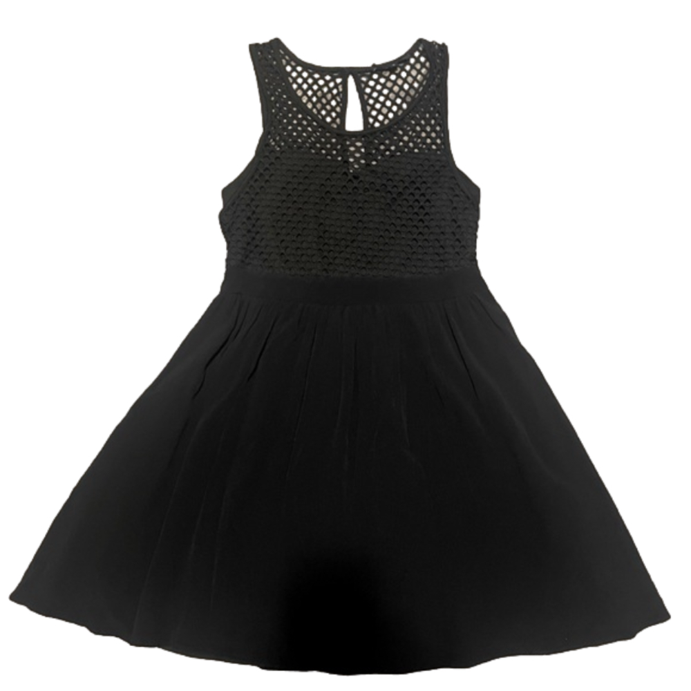 Olivaceous Black Crochet Mesh Cutout Skater Mini Dress Fit Flare Women's Medium